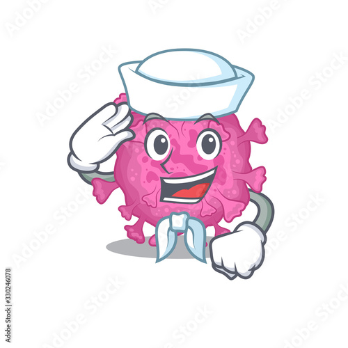 Cute corona virus organic Sailor cartoon character wearing white hat
