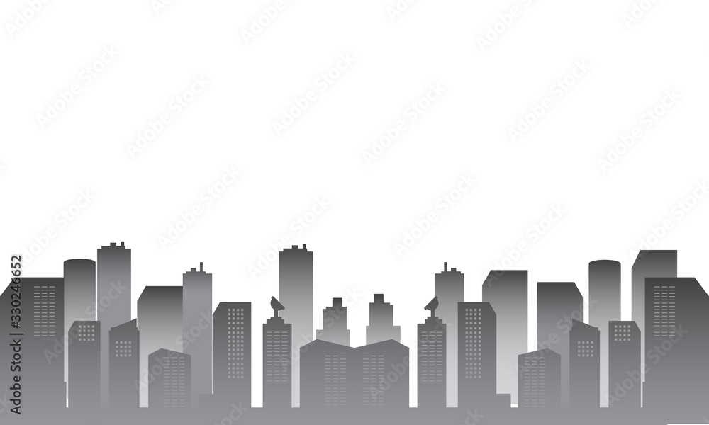 Fototapeta premium City silhouette with white gray color gradient.