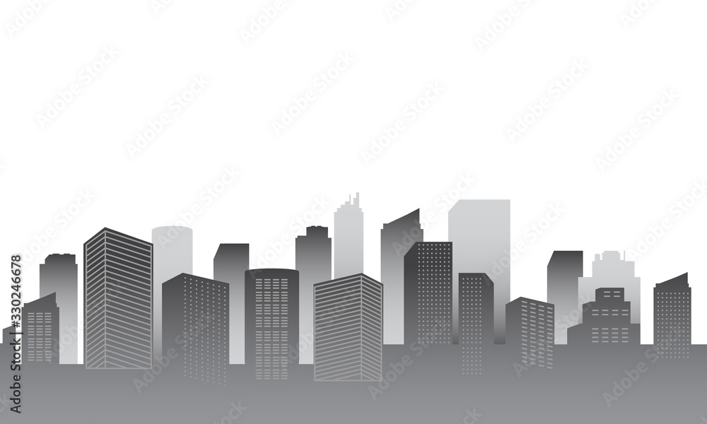 City silhouette with white gray color gradient. City silhouette with white gray color gradient.