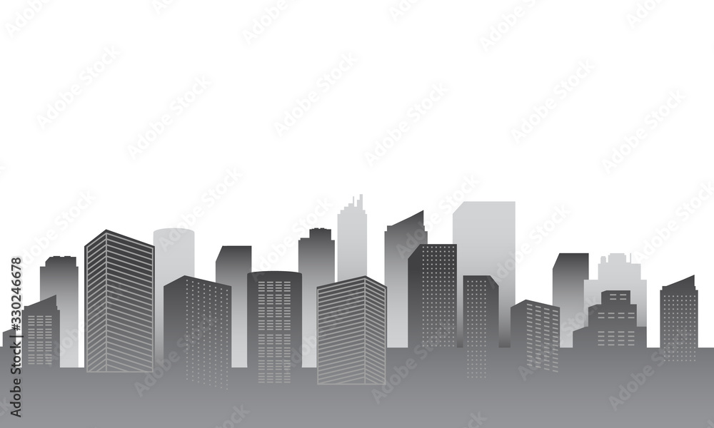 City silhouette with white gray color gradient.