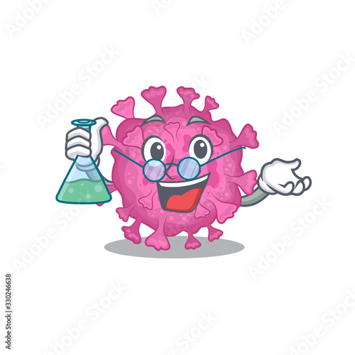 Smart Professor of corona virus organic mascot design holding a glass tube
