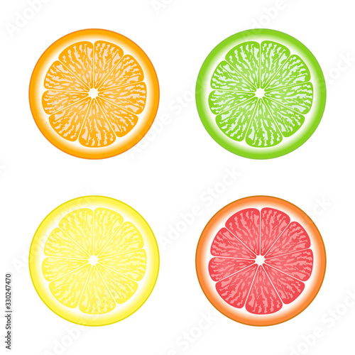 Flat icon citrus fruit collection set.Orange ,lime ,lemon and grapefruit isolated on white background.Design for clipart.