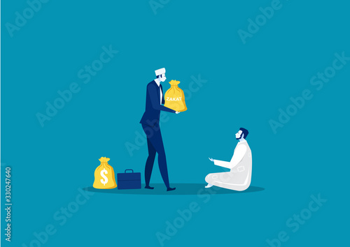 businessman donation zakat to poor man concept vector