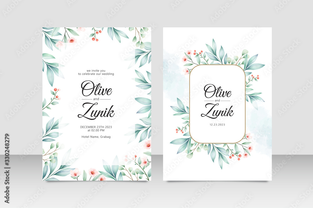 Greenary watercolor of wedding card template