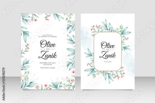 Greenary watercolor of wedding card template