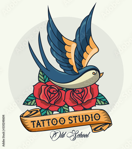 bird and roses tattoo studio image artistic