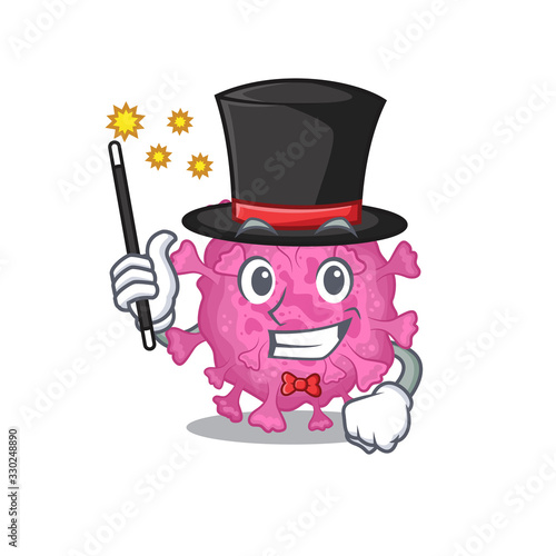 Charming corona virus organic cartoon design performance as a Magician style
