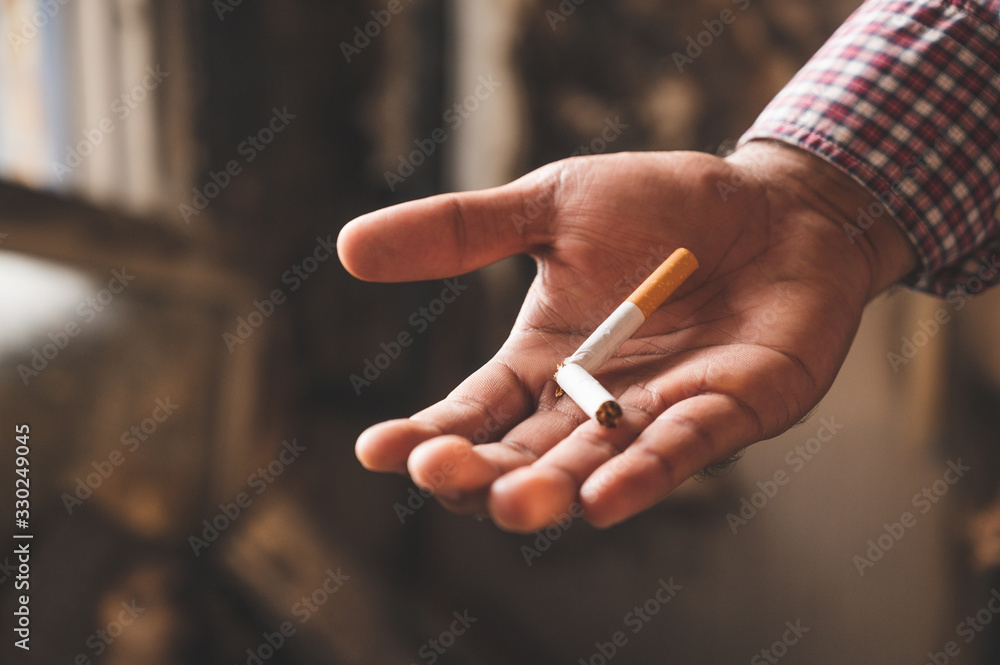 Breake down cigarette.Quitting from addiction concept.