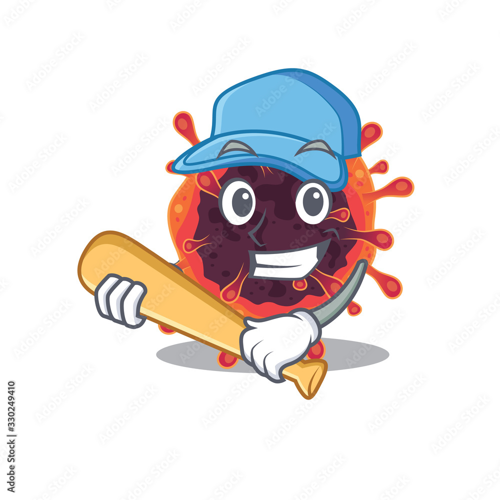 Mascot design style of corona virus zone with baseball stick