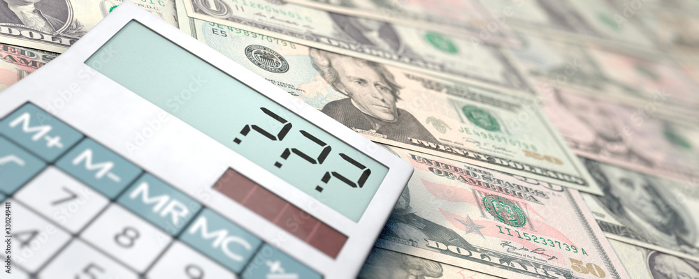 Finance questions - A calculator with question marks and many dollar notes Finance questions - A calculator with question marks and many dollar notes