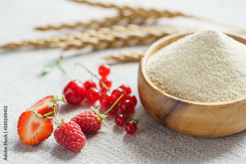 Raw unprepared semolina in bowl Raw unprepared semolina in bowl