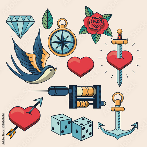 tattoo studio image artistic set icons