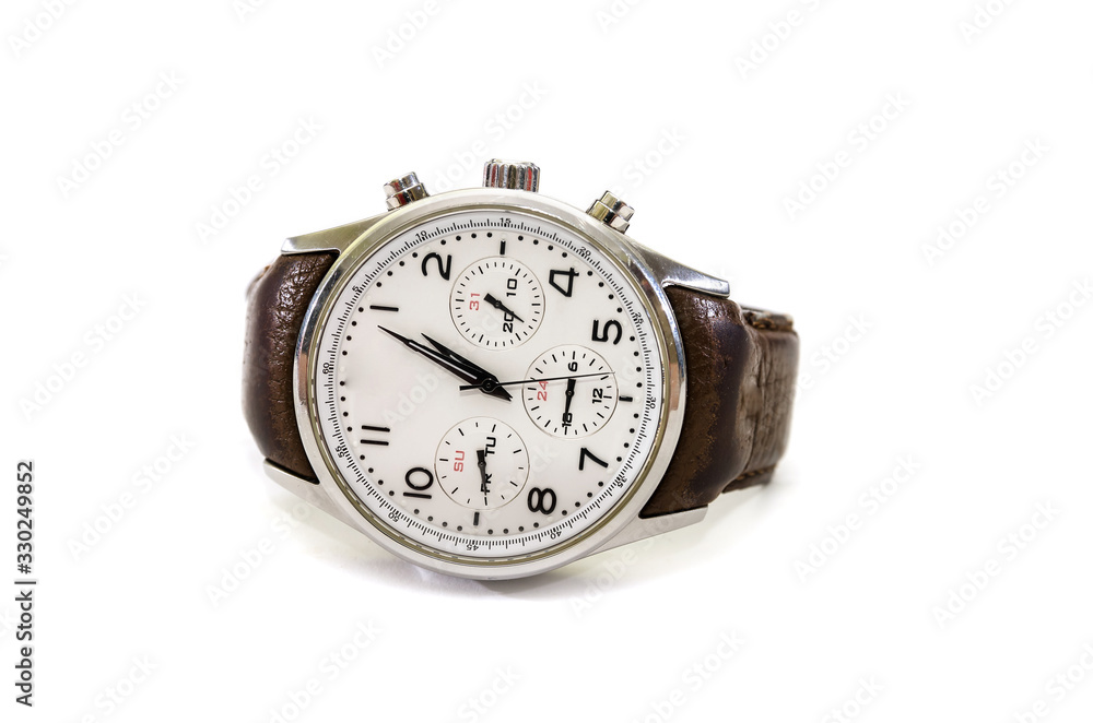 Men wrist watch isolated on white background. Close-up. Men wrist watch isolated on white background. Close-up.