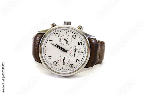 Men wrist watch isolated on white background. Close-up.