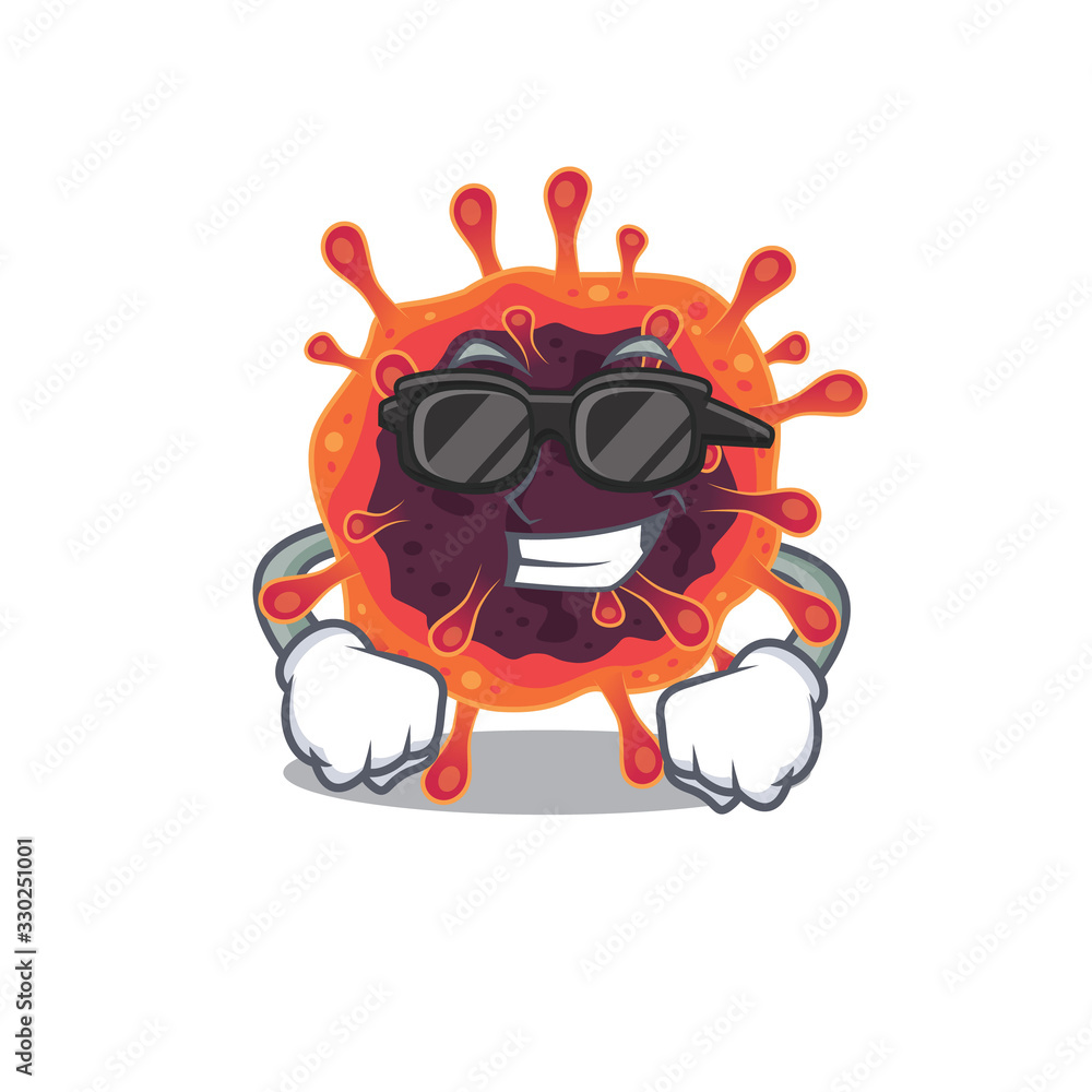 Naklejka premium Super cool corona virus zone mascot character wearing black glasses