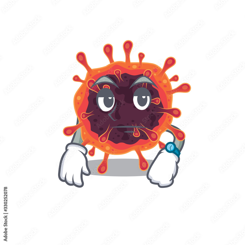 Corona virus zone on waiting gesture mascot design style Corona virus zone on waiting gesture mascot design style