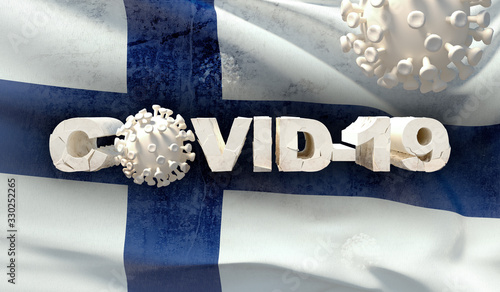 Chinese coronavirus COVID-19 concept, flag of Finland. Waved highly detailed close-up 3D render. photo