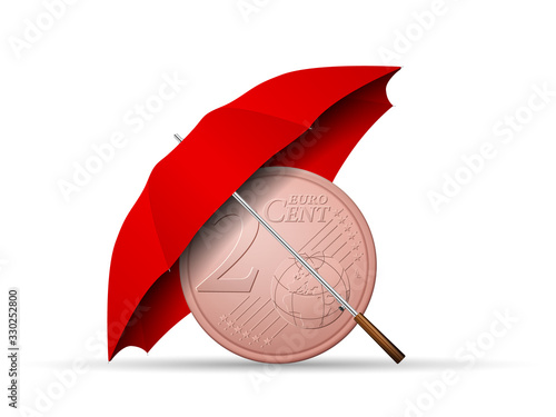 Two euro cent under umbrella