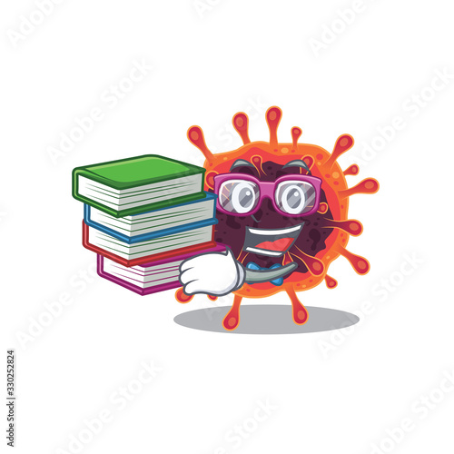 A diligent student in corona virus zone mascot design with book