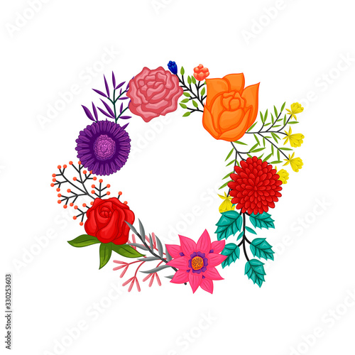 Vector frame Flowers Colors Blank Decore Template Isolated