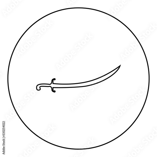 Turkish saber Scimitar Sabre of arabian persian Curved sword icon in circle round outline black color vector illustration flat style image