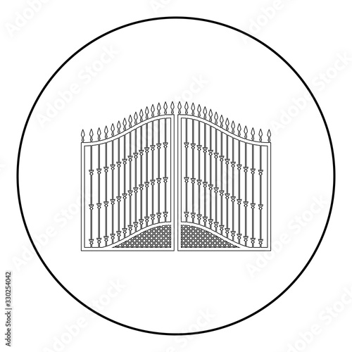 Forged gates icon in circle round outline black color vector illustration flat style image