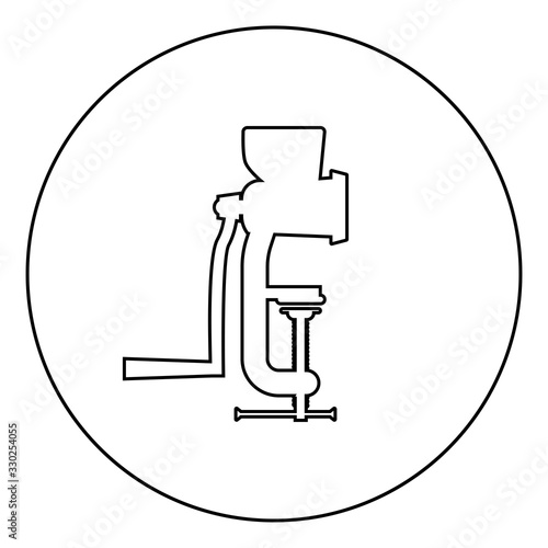 Manual mincer Meat grinder Vintage kitchen equipment Mill Shredder icon in circle round outline black color vector illustration flat style image