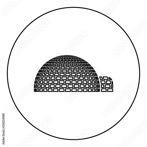 Igloo dwelling with icy cubes blocks Place when live inuits and eskimos Arctic home Dome shape icon in circle round outline black color vector illustration flat style image