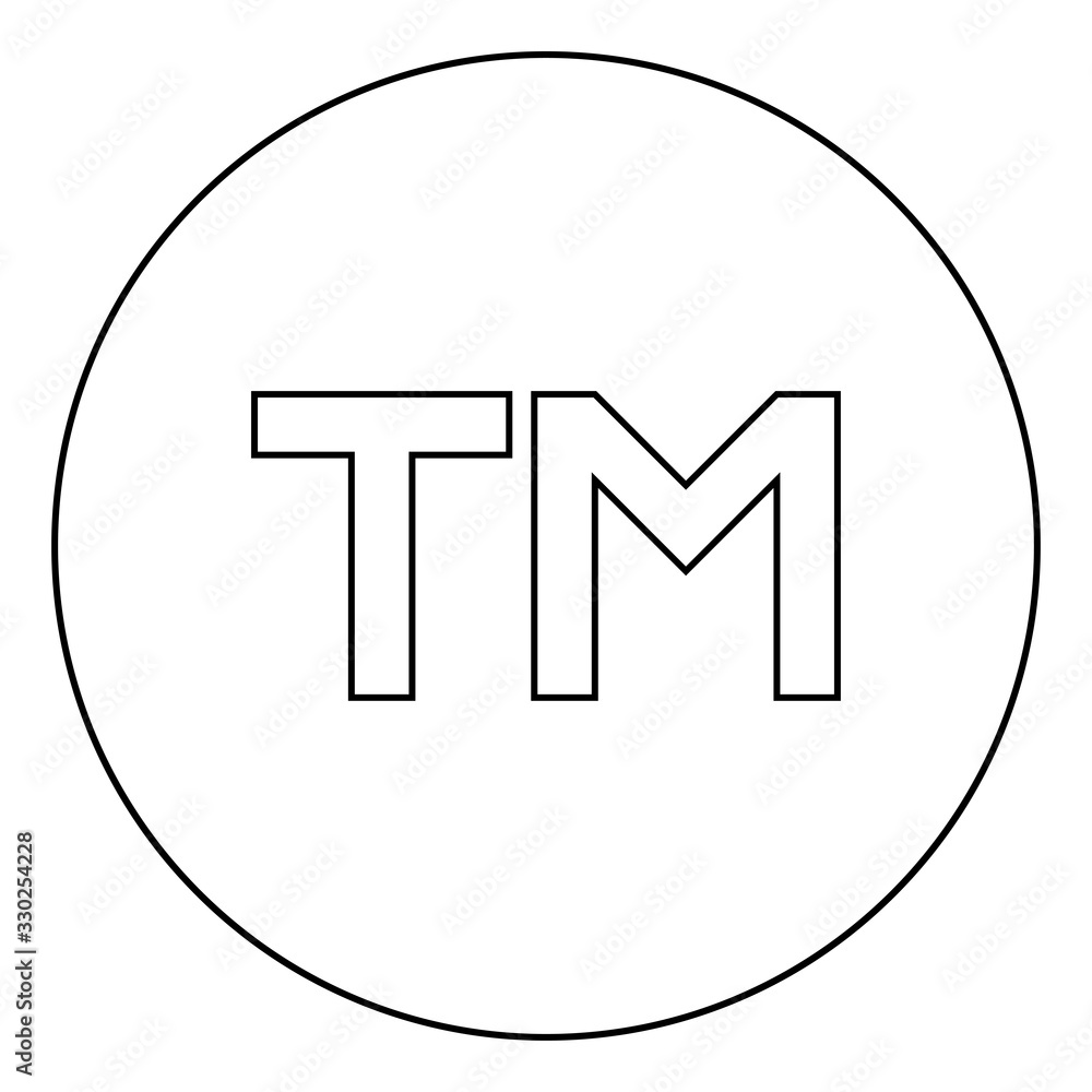 TM letter trademark icon in circle round outline black color vector