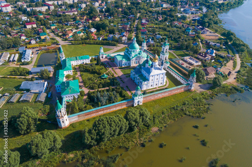 Top view of the old Spaso-Yakovlevsky Dmitrovsky Monastery on a sunny July day (aerial photography). Rostov the Great, Golden Ring of Russia