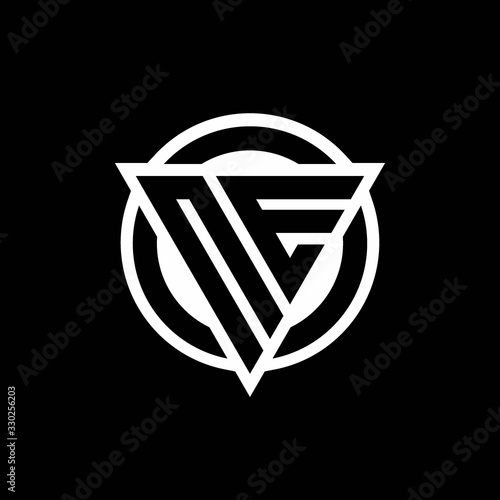 NE logo with negative space triangle shape and circle rounded