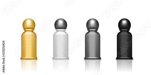 Set of realistic plastic cosmetic bottle with round cap for body lotion, shampoo, bath foam or shower gel