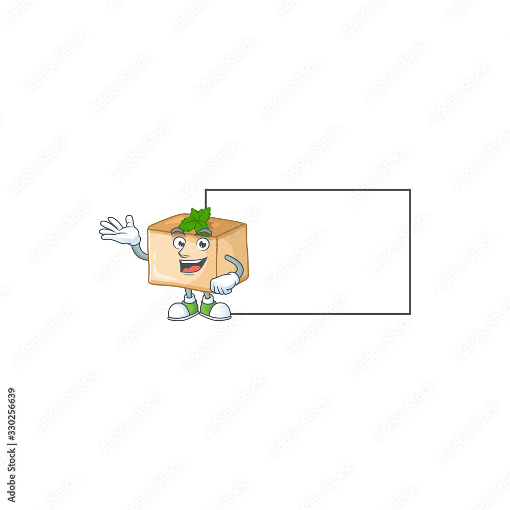 Obraz premium Basbousa with board cartoon mascot design style