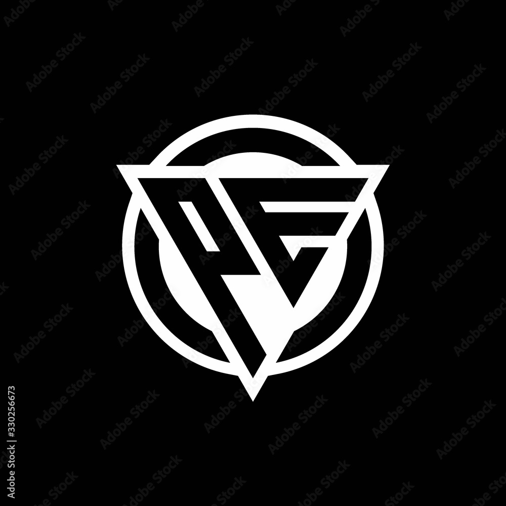 PE logo with negative space triangle shape and circle rounded