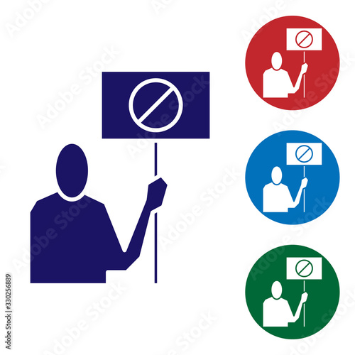 Blue Nature saving protest icon isolated on white background. Earth planet protection, environmental issues demonstration. Set color icons in circle buttons. Vector Illustration