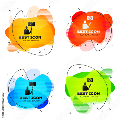 Black Nature saving protest icon isolated on white background. Earth planet protection, environmental issues demonstration. Set abstract banner with liquid shapes. Vector Illustration