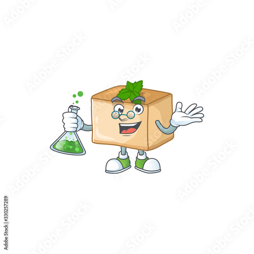 Basbousa brainy Professor Cartoon design grasp a glass tube