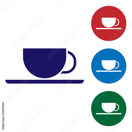 Blue Coffee cup icon isolated on white background. Tea cup. Hot drink coffee. Set color icons in circle buttons. Vector Illustration