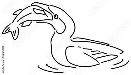 魚を食べる鵜のイラスト