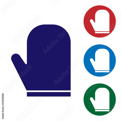 Blue Oven glove icon isolated on white background. Kitchen potholder sign. Cooking glove. Set color icons in circle buttons. Vector Illustration