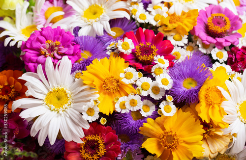 bouquet of various summer flowers as background