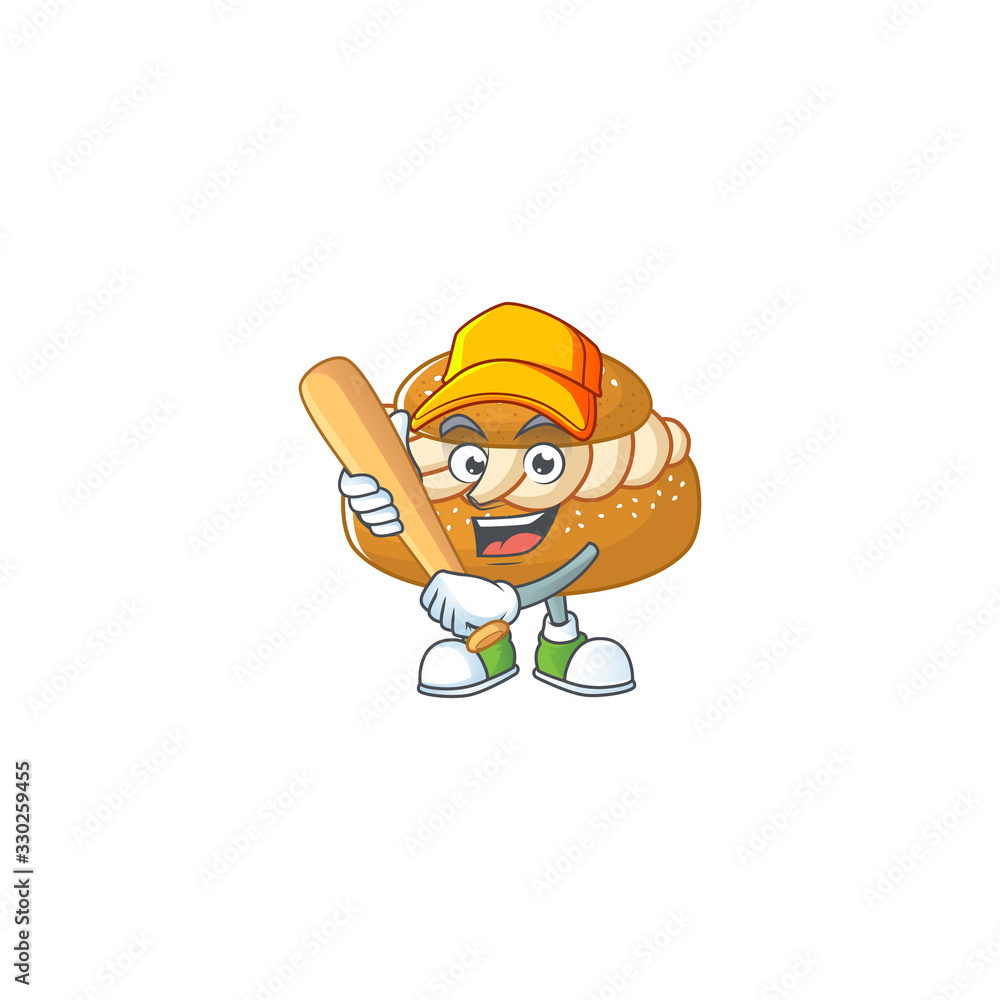 Cartoon design of semla having baseball stick