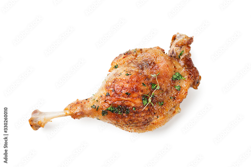 Roast duck leg isolated on white background Stock Photo | Adobe Stock