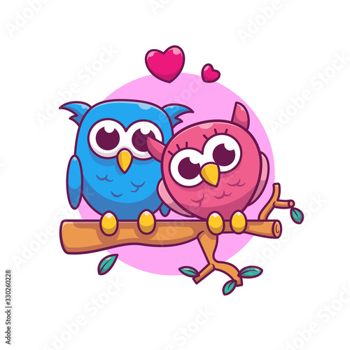 Couple of Owl Fall In Love Vector Icon Illustration. Owl and Love, Animal Icon Concept White Isolated. Flat Cartoon Style Suitable for Web Landing Page, Banner, Sticker, Background