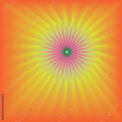 Yellow sunburst background with sparkles and rays, vector illustration.