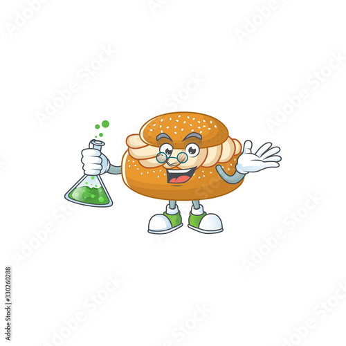 Semla brainy Professor Cartoon design grasp a glass tube