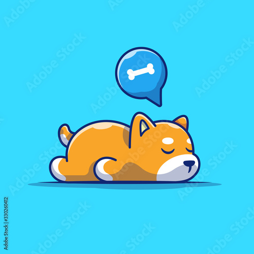 Lazy Dog Sleeping Vector Icon Illustration. Sleeping Shiba Inu, Animal Icon Concept White Isolated. Flat Cartoon Style Suitable for Web Landing Page, Banner, Sticker, Background