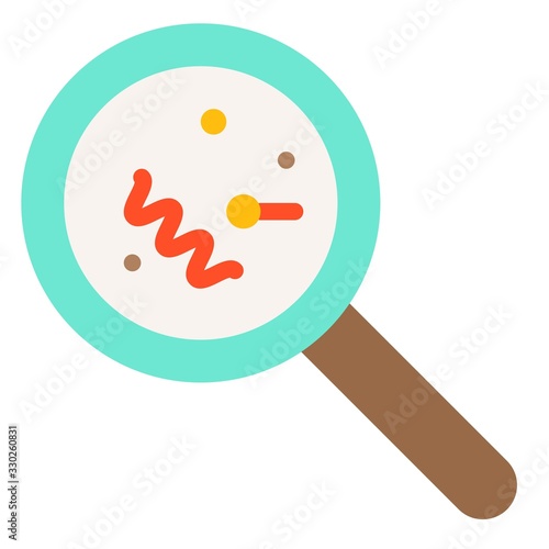 Magnify glass with bacteria vector illustration, flat style icon