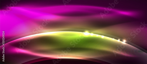 Abstract background. Shiny design neon waves with light effects, techno trendy design. Vector Illustration For Wallpaper, Banner, Background, Card, Book Illustration, landing page