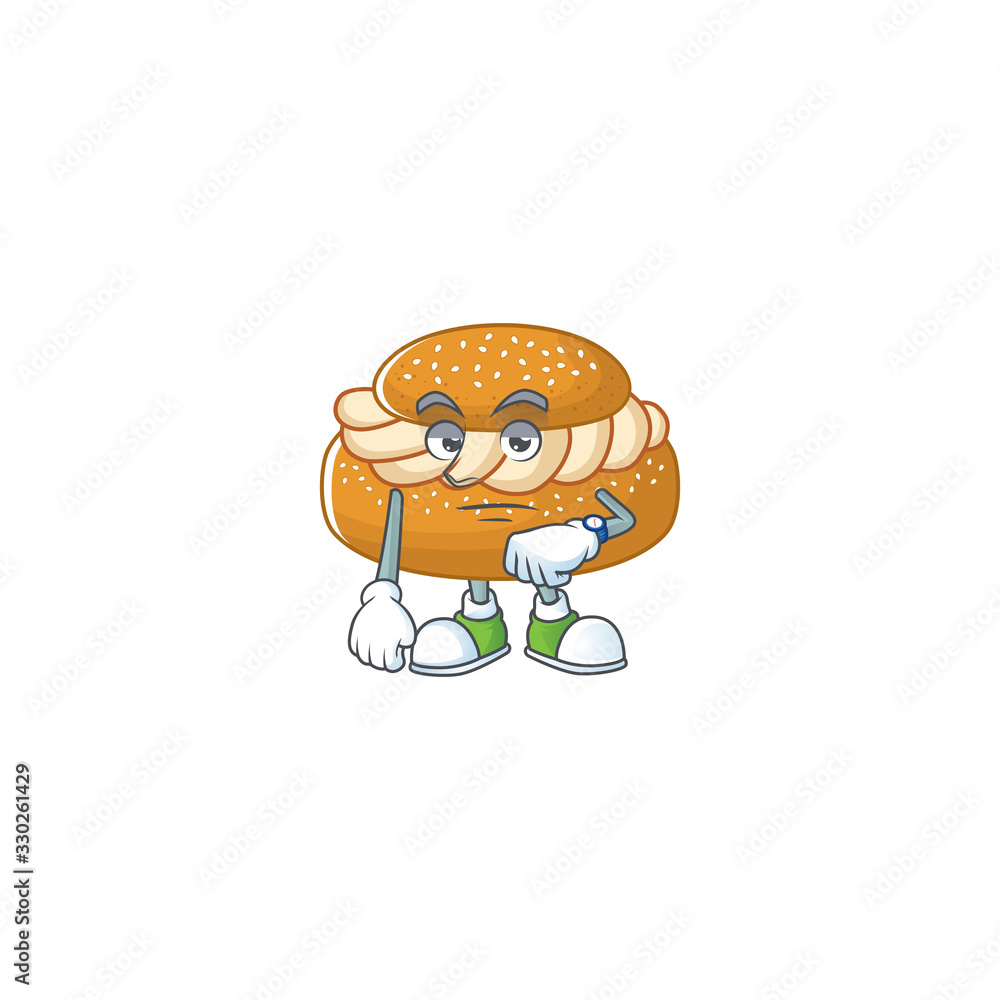 A cartoon icon of semla with waiting gesture A cartoon icon of semla with waiting gesture